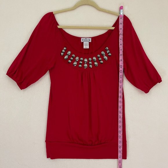 Trixxi Short Sleeve Red Beaded Top Women's Size Medium - Picture 3 of 8